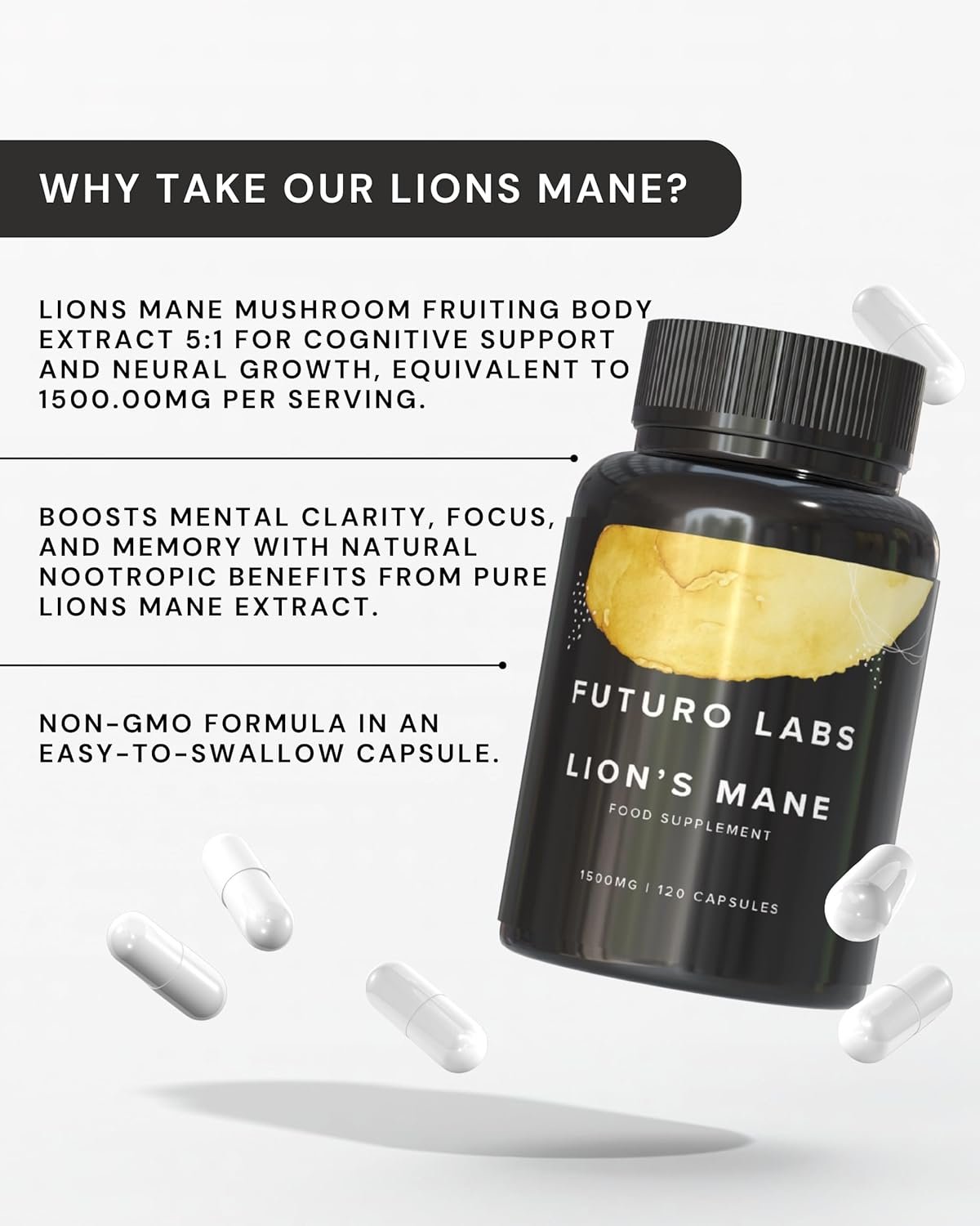Futuro Labs Lion's Mane supports mental clarity, focus, and memory with natural nootropic benefits