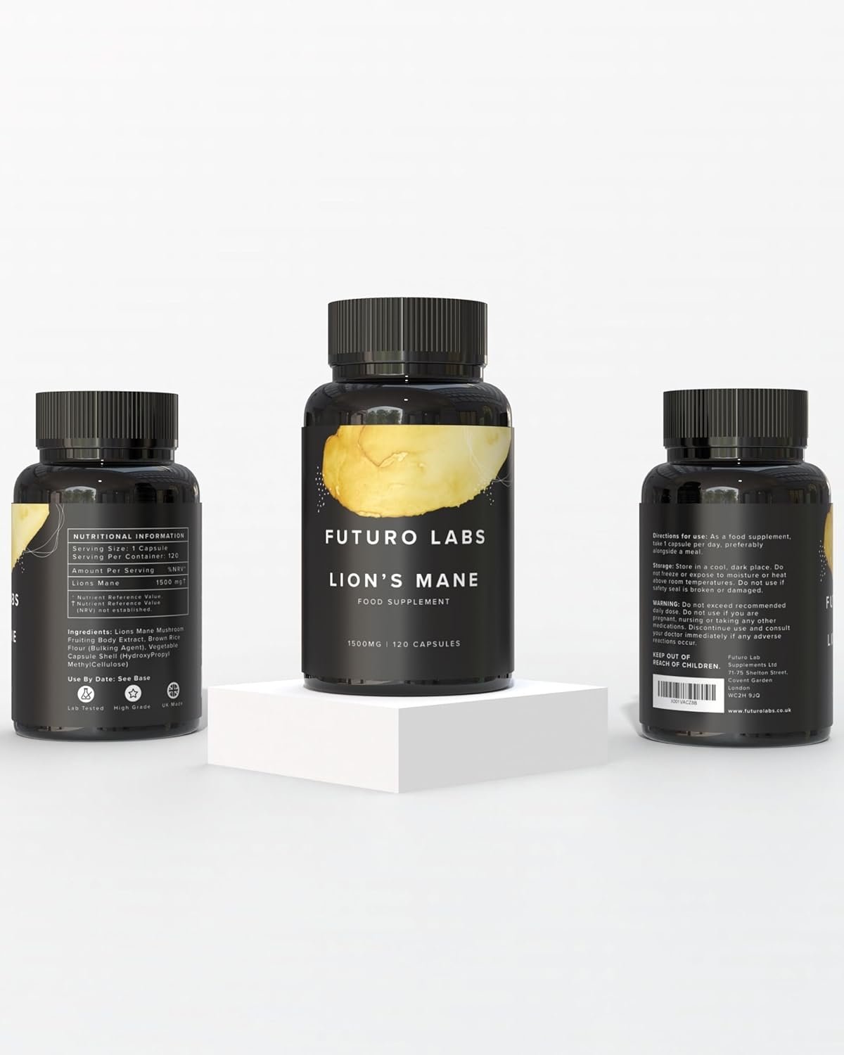 Futuro Labs Lion's Mane 1500mg fruiting body capsules — 120-day supply, UK manufactured
